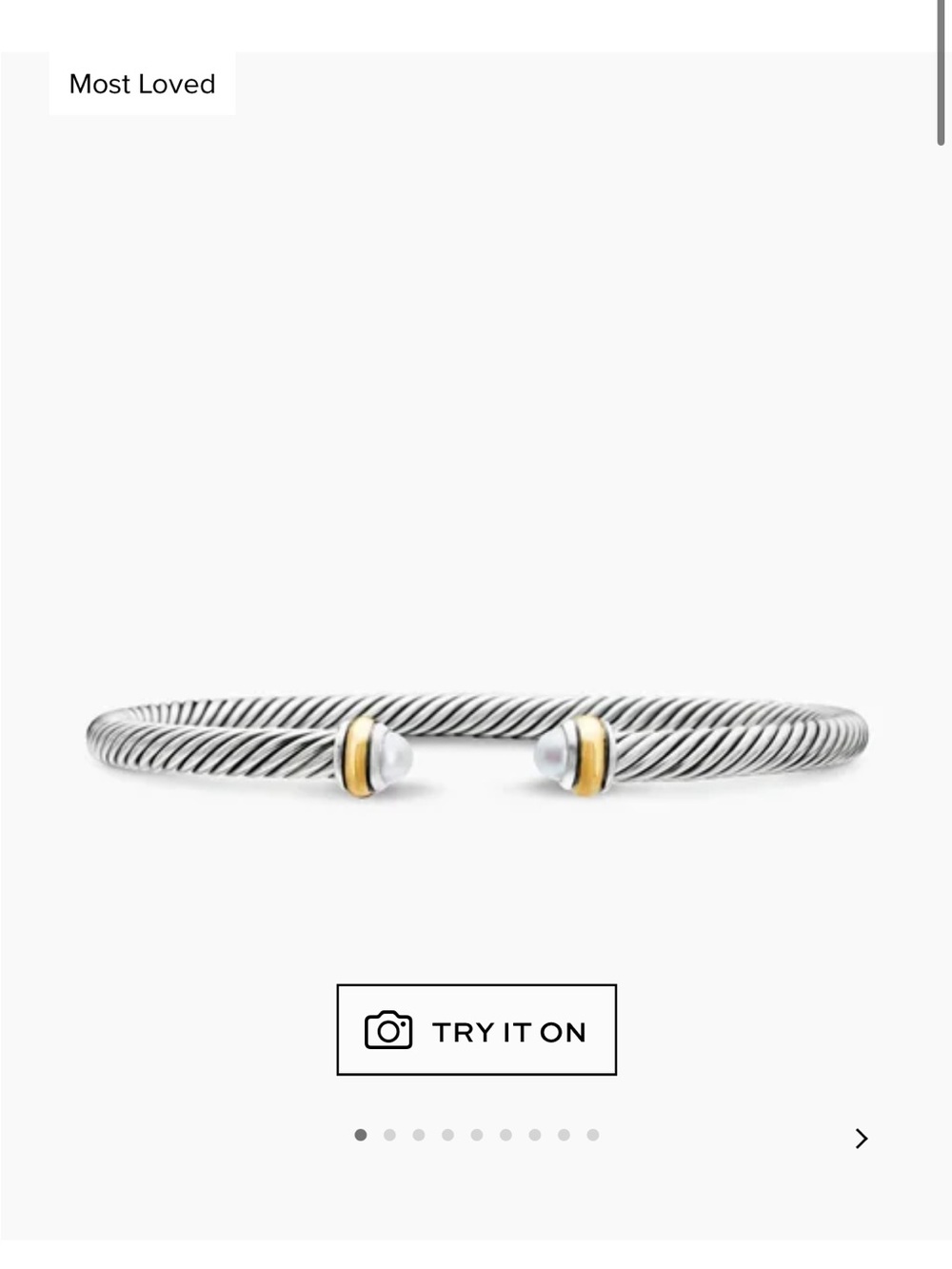 David Yurman Classic Cable Bracelet sterling silver with 18K gold and pearls 4mm